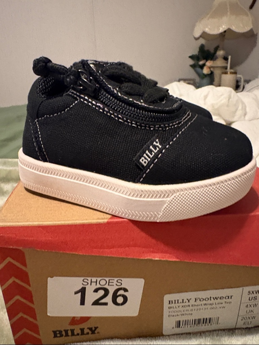 Billy Kids Black Canvas Sneakers with White Platform Sole and Side Zip